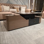 Contemporary Marble-Top Storage Coffee Table with Natural Wood Veneer Accents